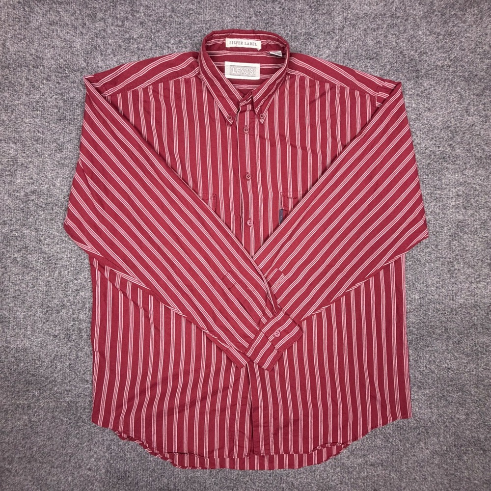 Levis Silver Label Vintage Red Striped Button Down Shirt Mens Large 60411-5747